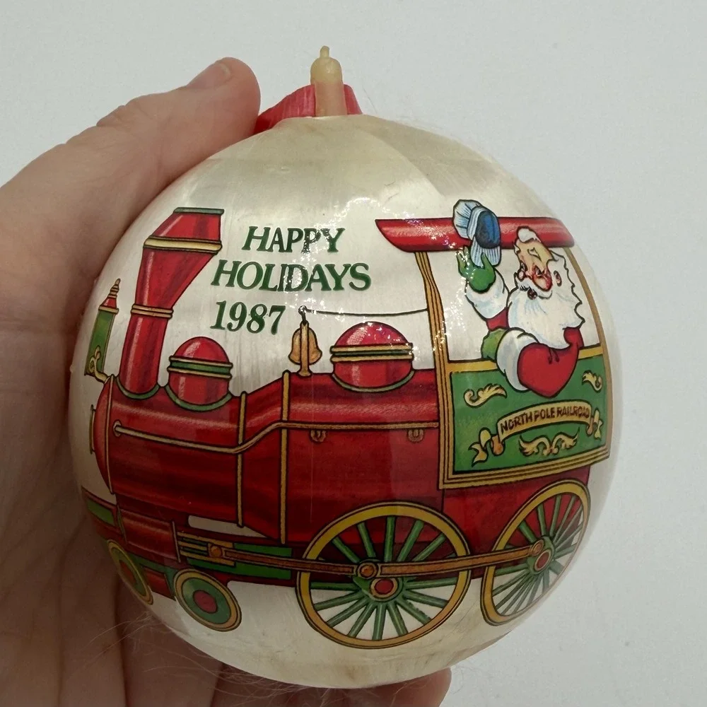 Vintage 1970-1980 Christmas Ornaments Lot of 7 Santa Train Caroling Winter Scene